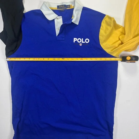 Polo Ralph Lauren Mens XL Colorblock Rugby Shirt Blue Yellow Black Long Sleeve